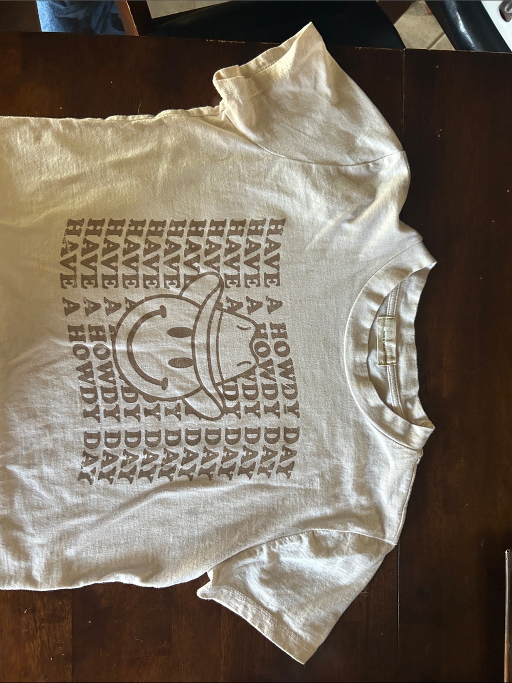 Altar'd State Cream Graphic Crop Tee with Brown 'Have a Howdy Day' Design
